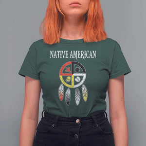 Native American T Shirt For Women Medicine Wheel Dreamcatcher Spirit Animal Paws TS11 Dark Forest Green Print Your Wear