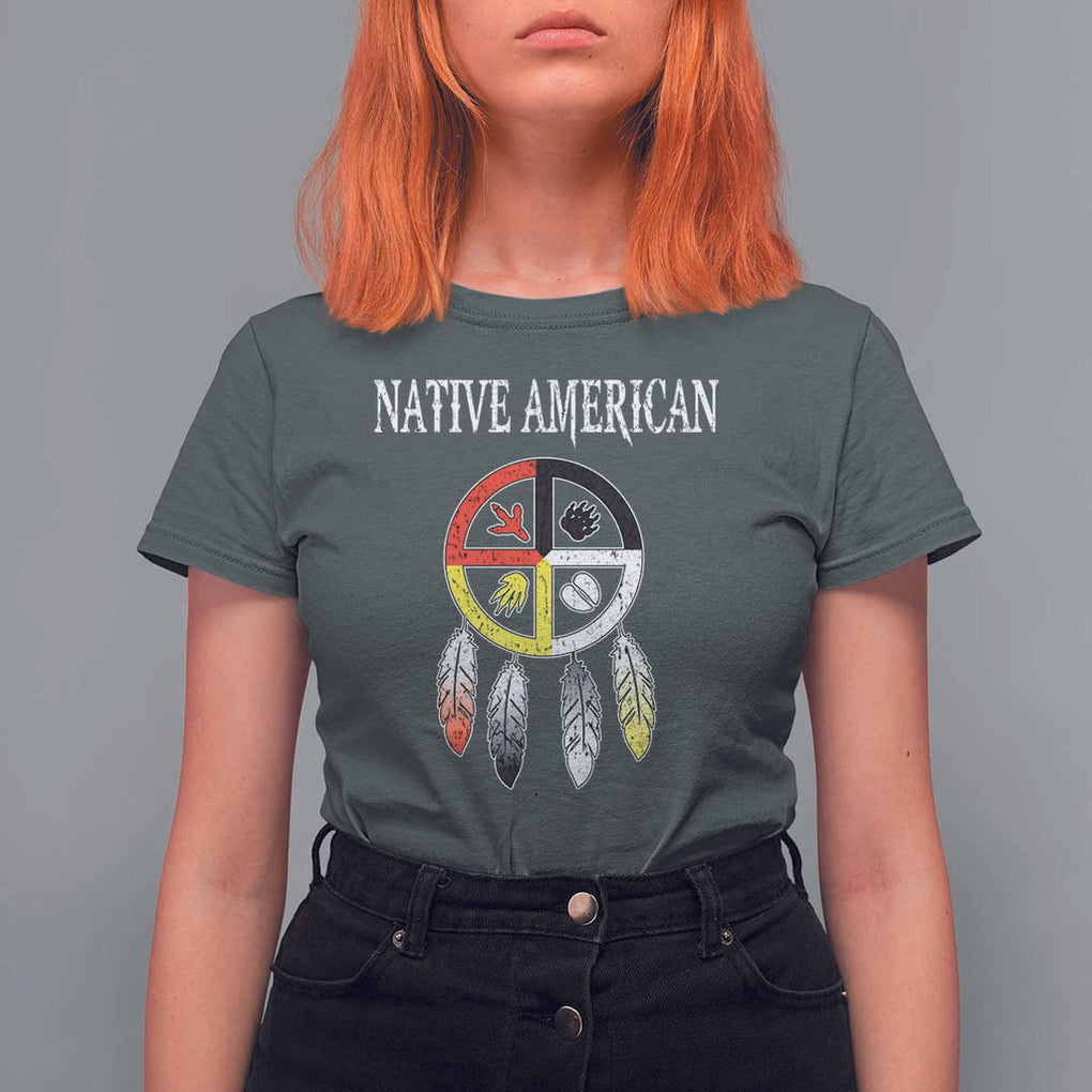 Native American T Shirt For Women Medicine Wheel Dreamcatcher Spirit Animal Paws TS11 Dark Heather Print Your Wear