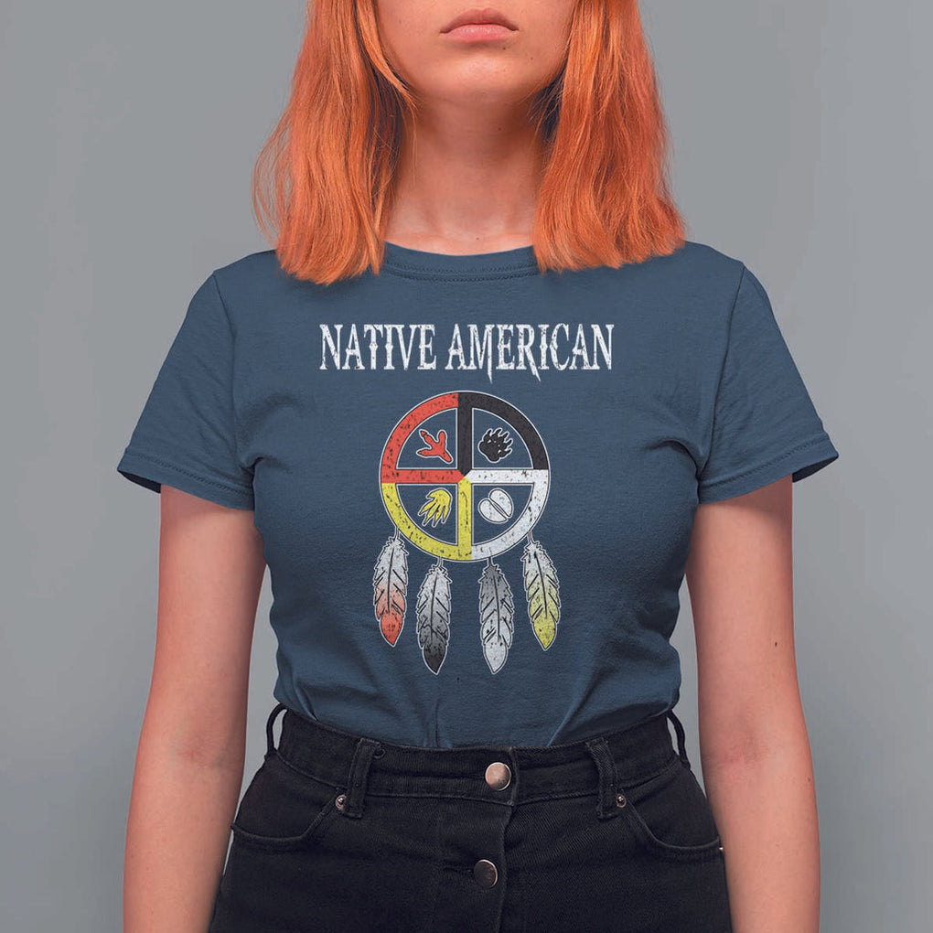 Native American T Shirt For Women Medicine Wheel Dreamcatcher Spirit Animal Paws TS11 Navy Print Your Wear