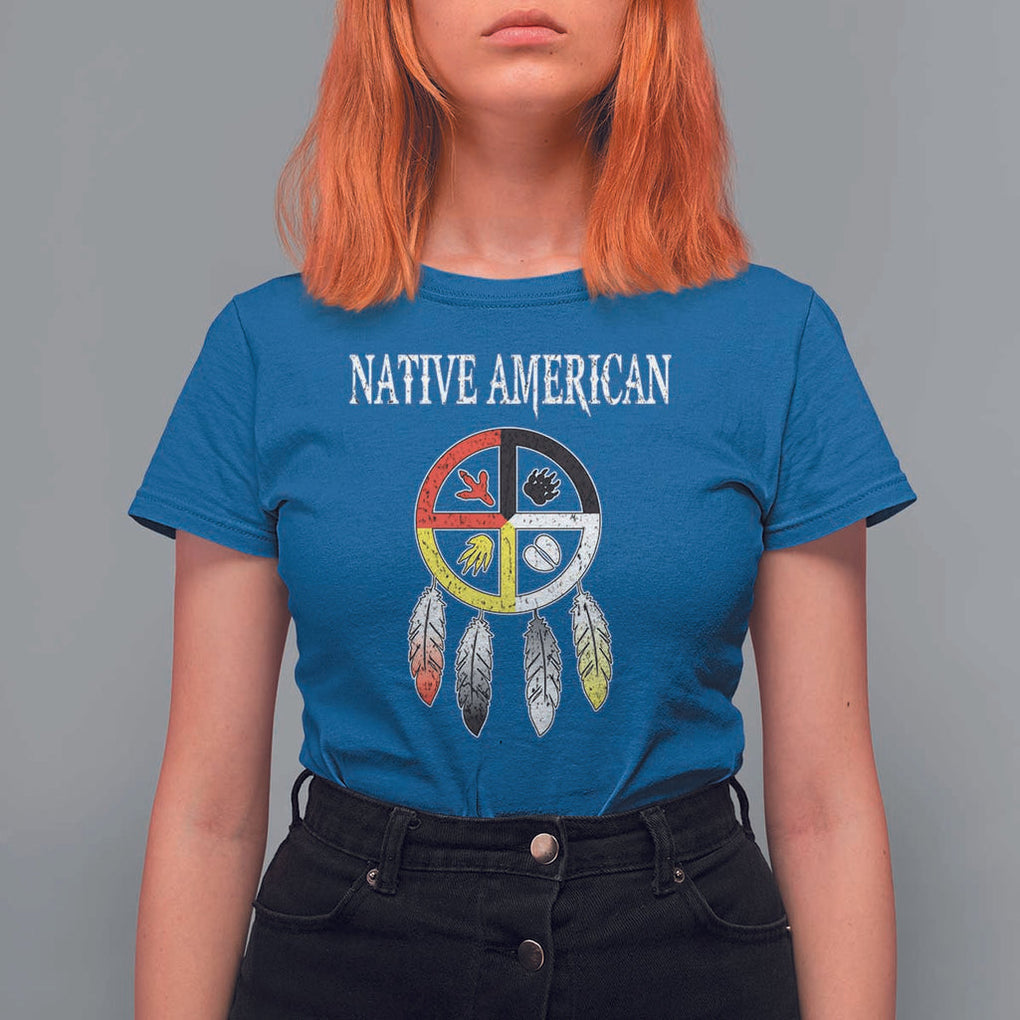 Native American T Shirt For Women Medicine Wheel Dreamcatcher Spirit Animal Paws TS11 Royal Blue Print Your Wear