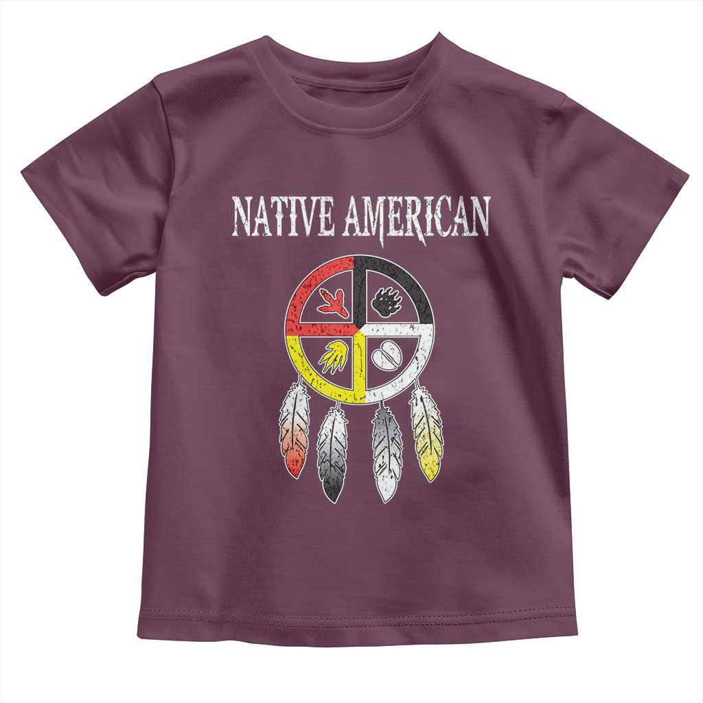 Native American Toddler T Shirt Medicine Wheel Dreamcatcher Spirit Animal Paws TS11 Maroon Print Your Wear