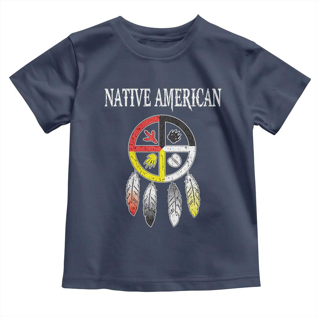Native American Toddler T Shirt Medicine Wheel Dreamcatcher Spirit Animal Paws TS11 Navy Print Your Wear