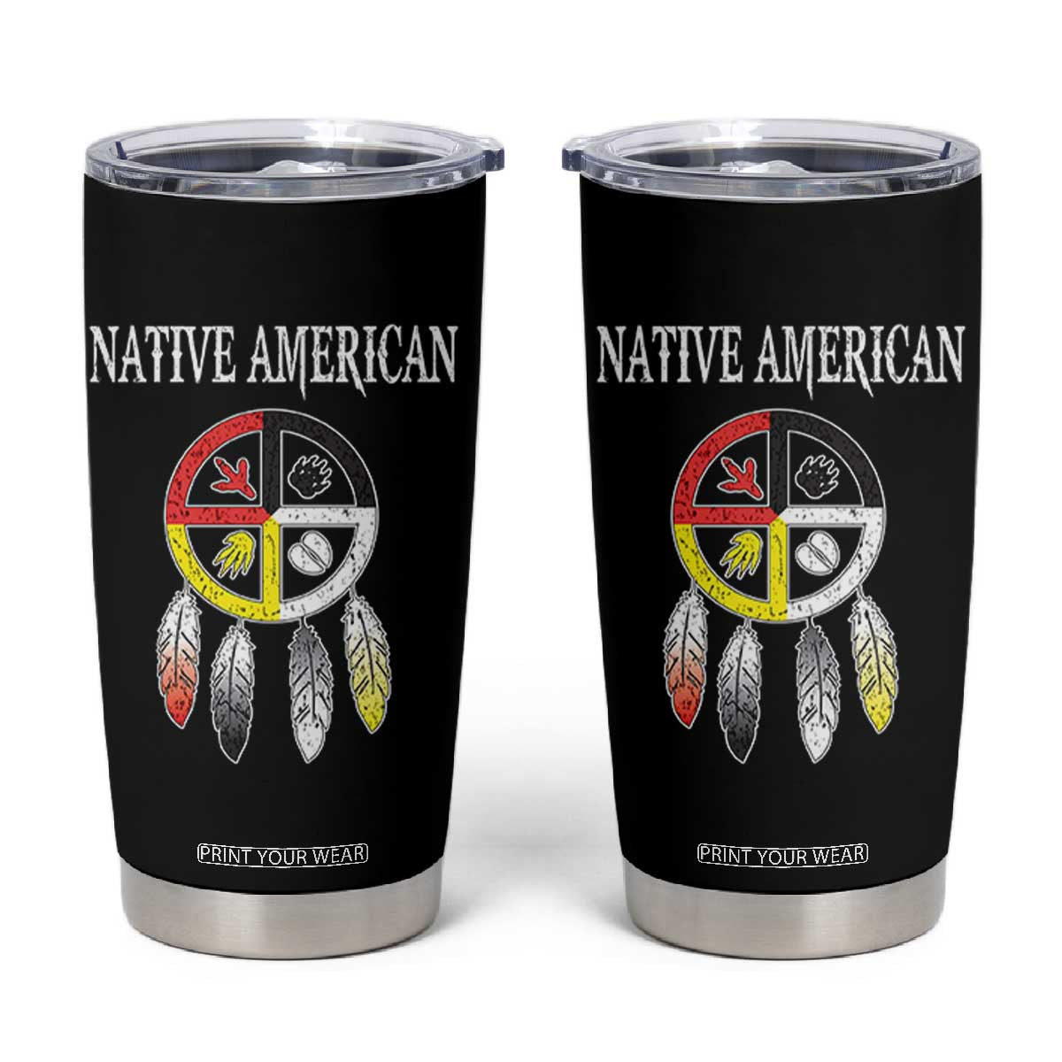 Native American Tumbler Cup Medicine Wheel Dreamcatcher Spirit Animal Paws TS11 Black Print Your Wear