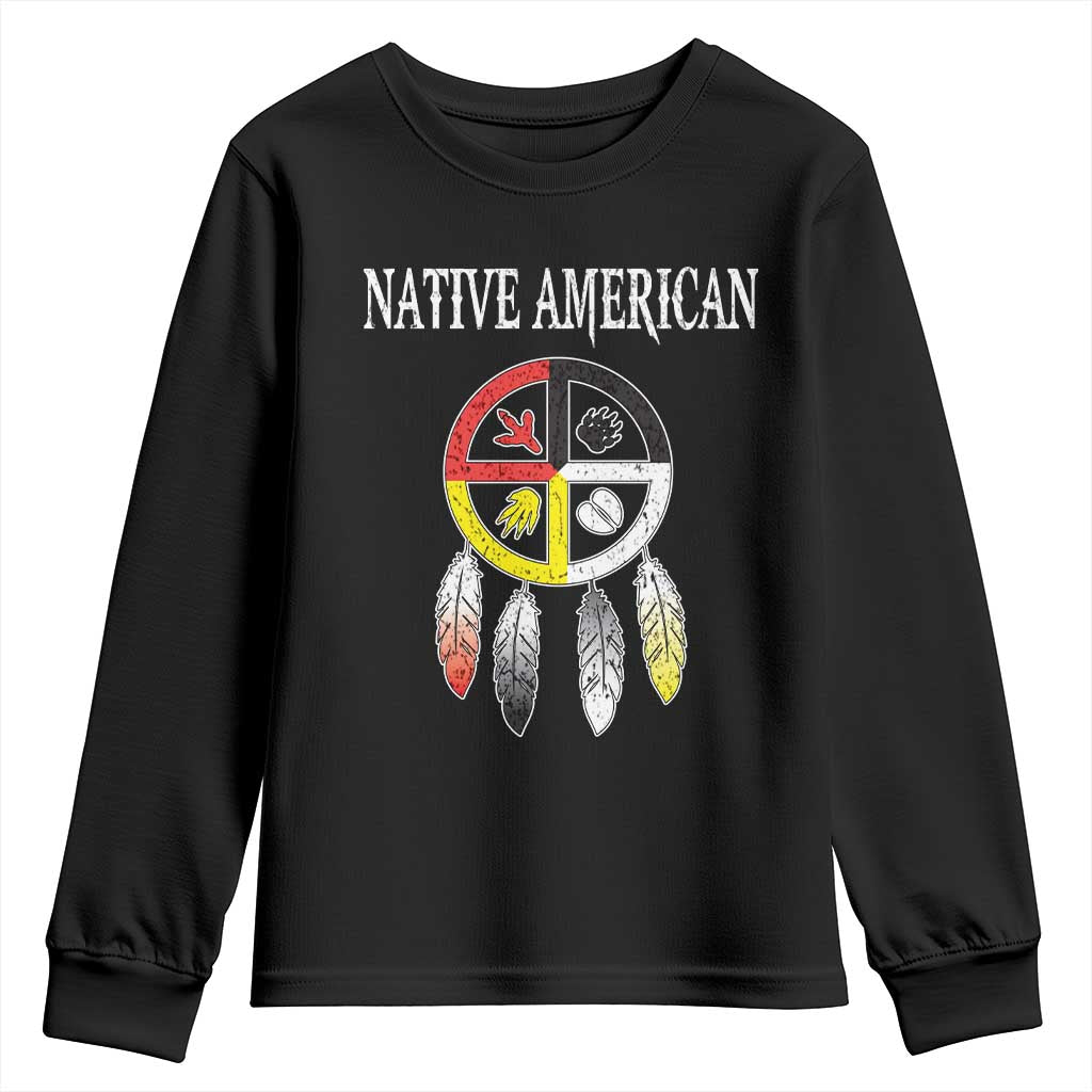 Native American Youth Sweatshirt Medicine Wheel Dreamcatcher Spirit Animal Paws TS11 Black Print Your Wear