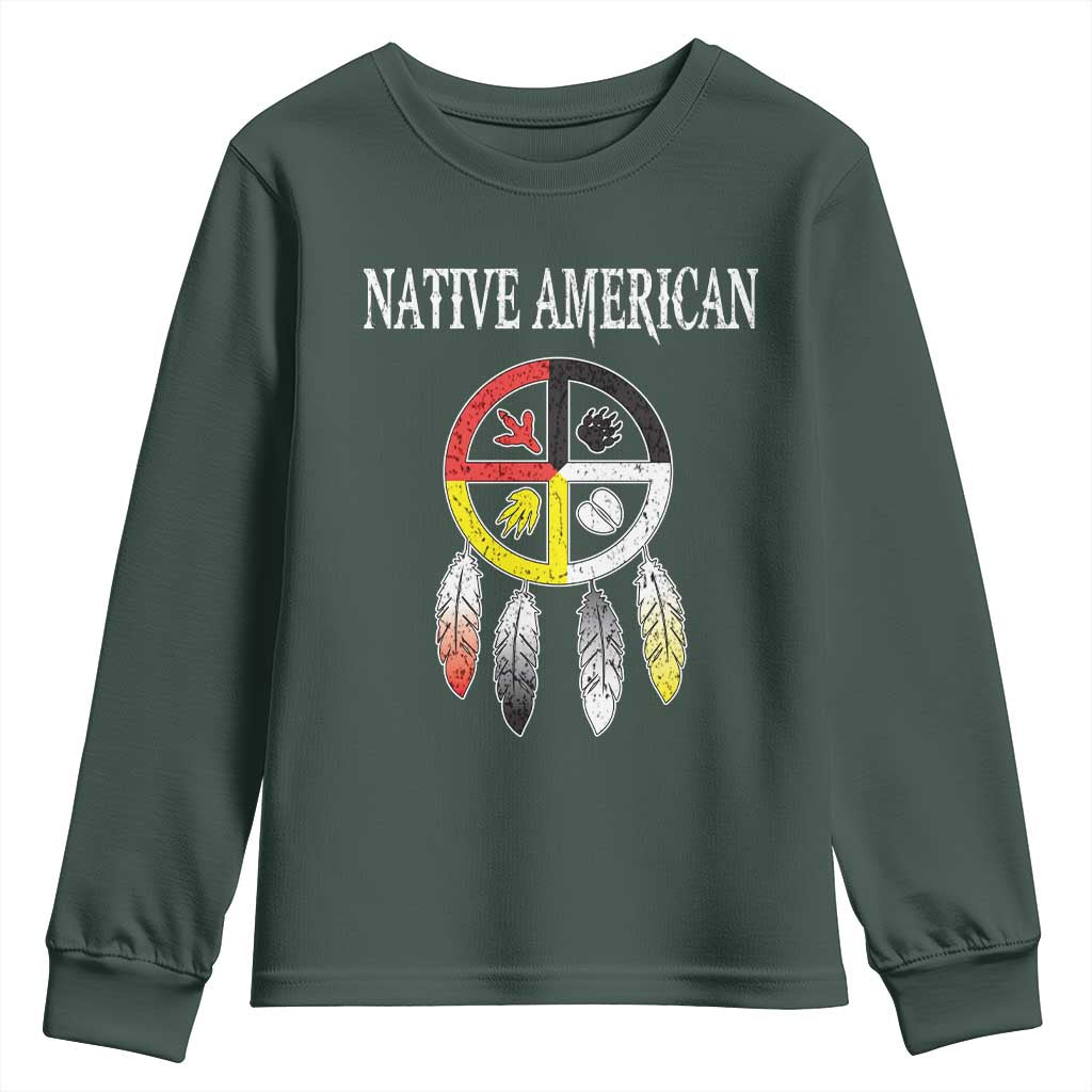 Native American Youth Sweatshirt Medicine Wheel Dreamcatcher Spirit Animal Paws TS11 Dark Forest Green Print Your Wear