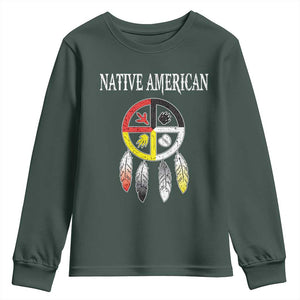 Native American Youth Sweatshirt Medicine Wheel Dreamcatcher Spirit Animal Paws TS11 Dark Forest Green Print Your Wear