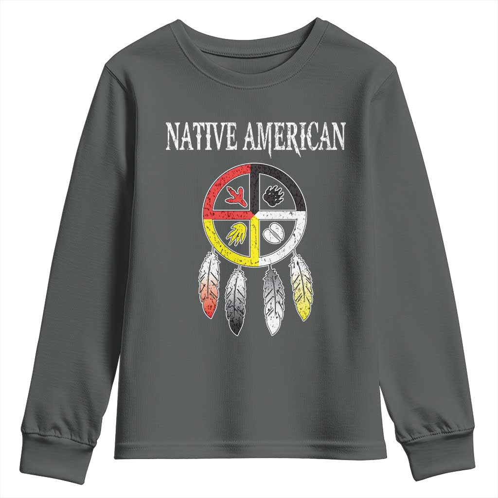 Native American Youth Sweatshirt Medicine Wheel Dreamcatcher Spirit Animal Paws TS11 Dark Heather Print Your Wear