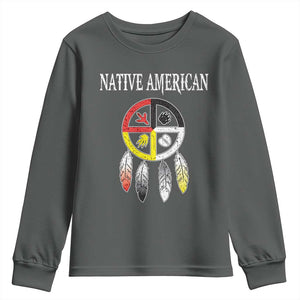 Native American Youth Sweatshirt Medicine Wheel Dreamcatcher Spirit Animal Paws TS11 Dark Heather Print Your Wear
