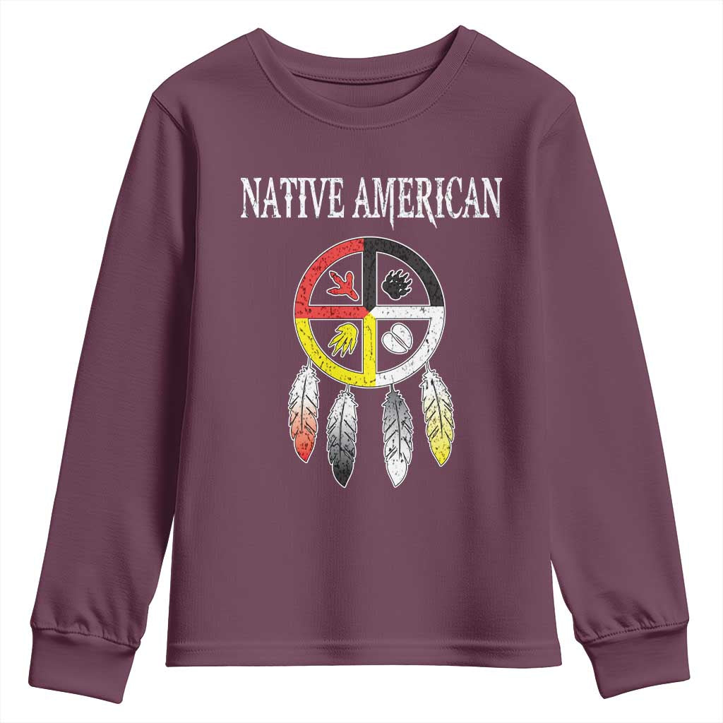 Native American Youth Sweatshirt Medicine Wheel Dreamcatcher Spirit Animal Paws TS11 Maroon Print Your Wear