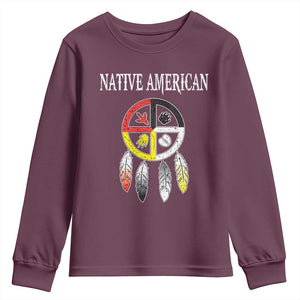 Native American Youth Sweatshirt Medicine Wheel Dreamcatcher Spirit Animal Paws TS11 Maroon Print Your Wear