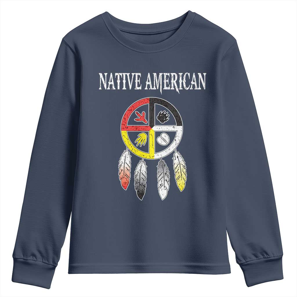 Native American Youth Sweatshirt Medicine Wheel Dreamcatcher Spirit Animal Paws TS11 Navy Print Your Wear