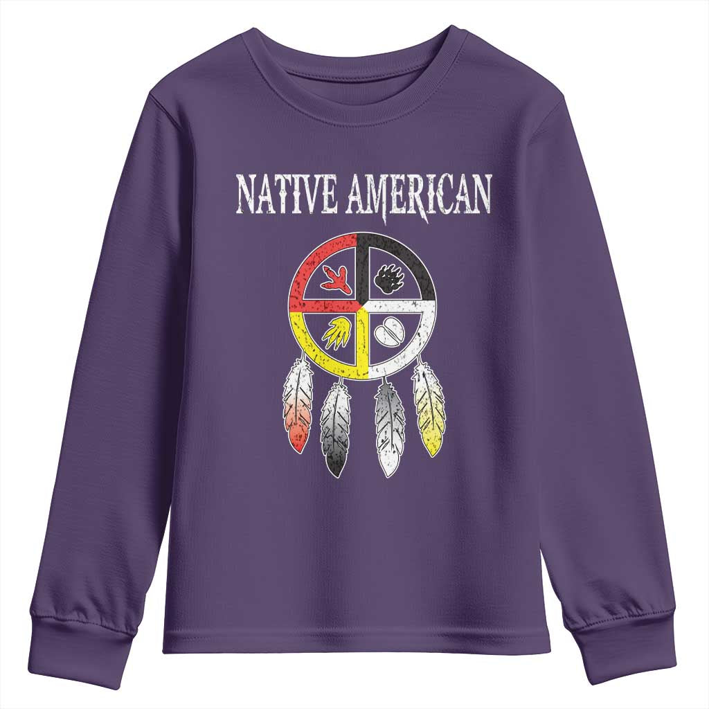 Native American Youth Sweatshirt Medicine Wheel Dreamcatcher Spirit Animal Paws TS11 Purple Print Your Wear