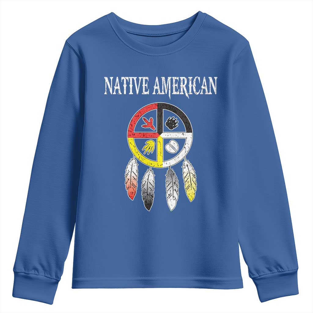 Native American Youth Sweatshirt Medicine Wheel Dreamcatcher Spirit Animal Paws TS11 Royal Blue Print Your Wear