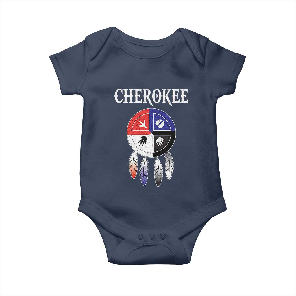 Cherokee Baby Onesie Native American Tribes Medicine Wheel Dreamcatcher Spirit Animal Paws TS11 Navy Print Your Wear