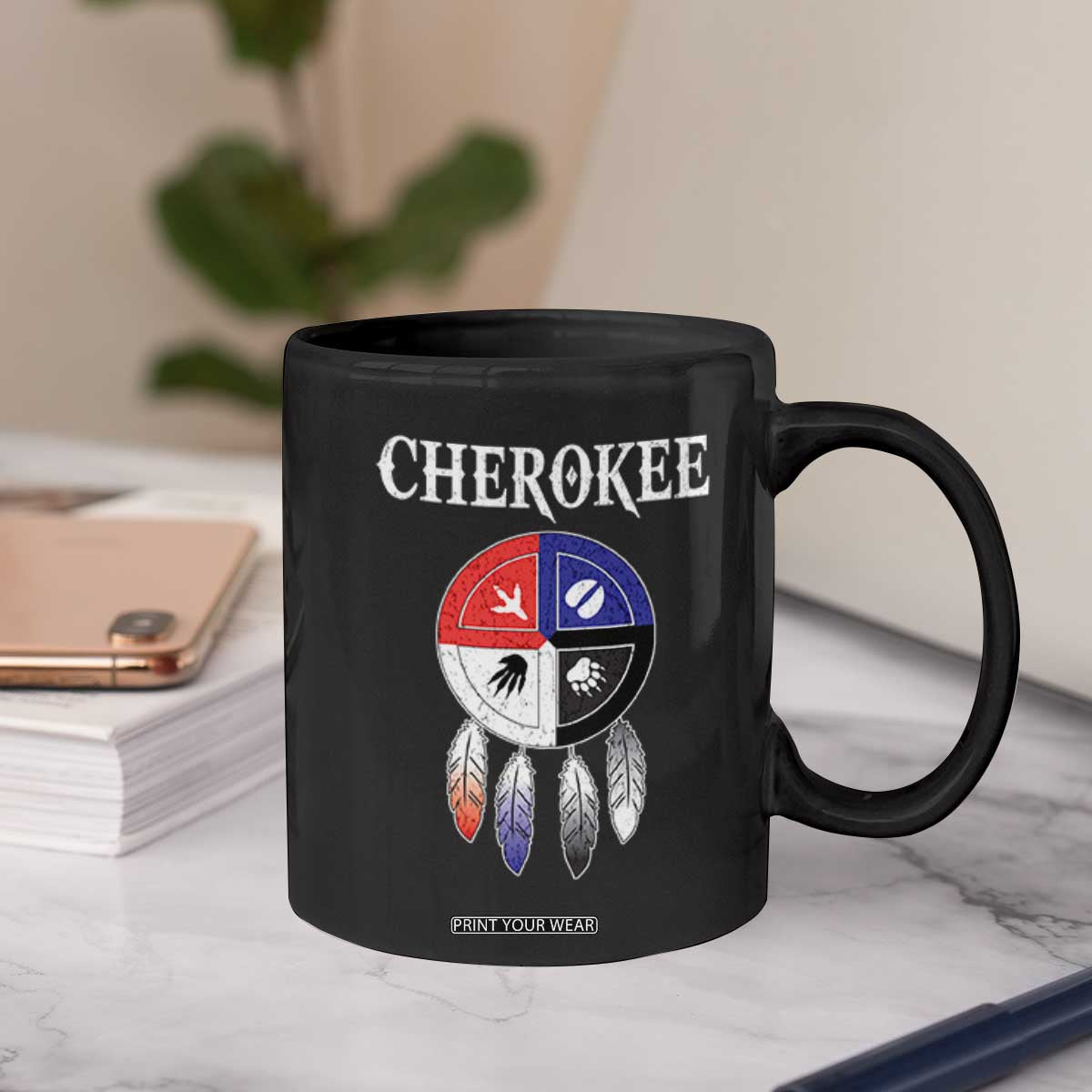 Cherokee Coffee Mug Native American Tribes Medicine Wheel Dreamcatcher Spirit Animal Paws TS11 Print Your Wear