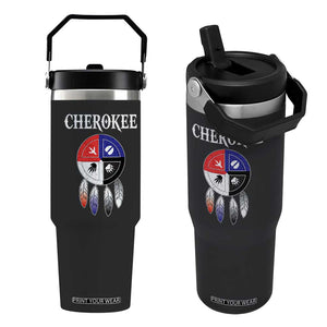 Cherokee Flip Straw Tumbler Native American Tribes Medicine Wheel Dreamcatcher Spirit Animal Paws TS11 One Size: 30 oz Black Print Your Wear