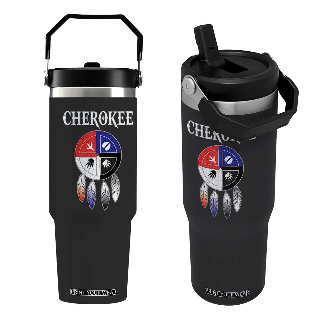Cherokee Flip Straw Tumbler Native American Tribes Medicine Wheel Dreamcatcher Spirit Animal Paws TS11 One Size: 30 oz Black Print Your Wear