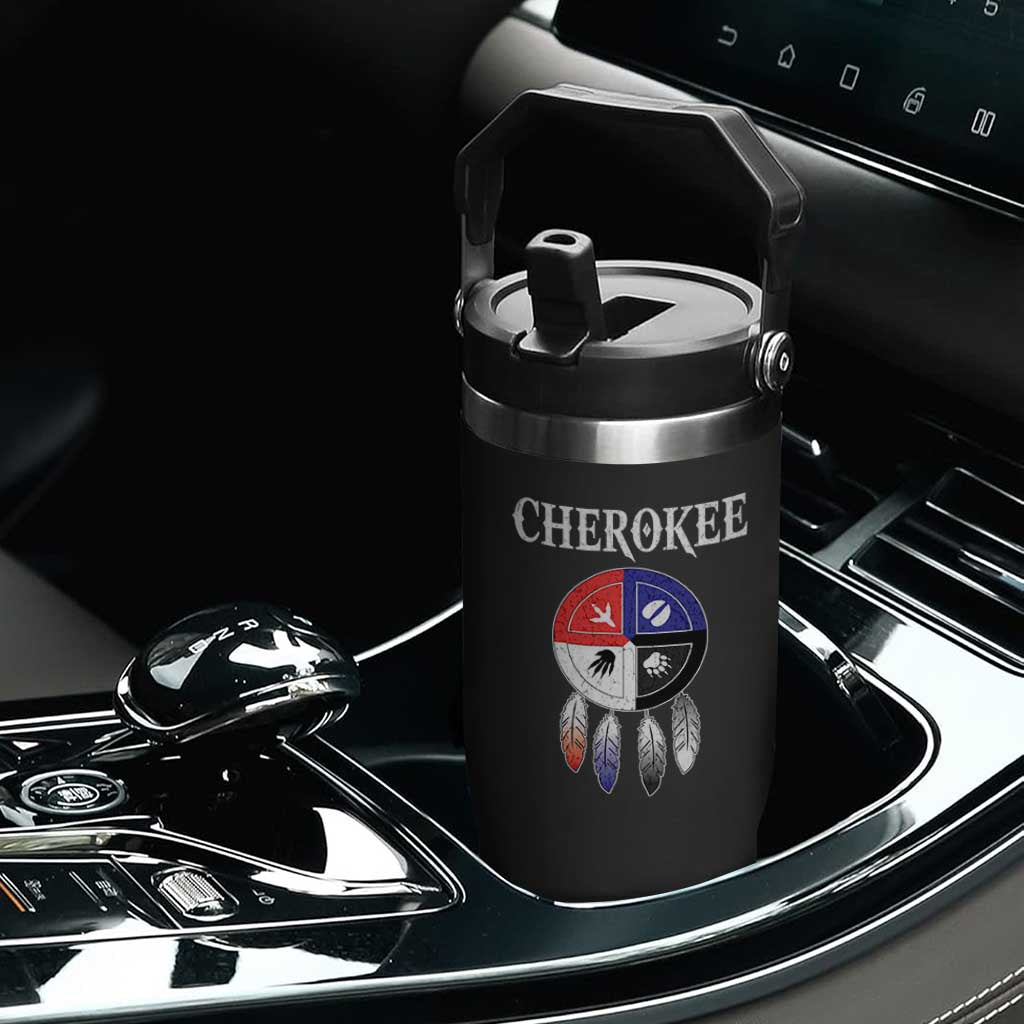 Cherokee Flip Straw Tumbler Native American Tribes Medicine Wheel Dreamcatcher Spirit Animal Paws TS11 Print Your Wear