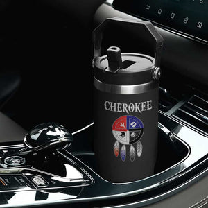 Cherokee Flip Straw Tumbler Native American Tribes Medicine Wheel Dreamcatcher Spirit Animal Paws TS11 Print Your Wear