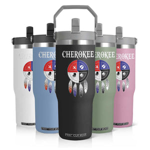 Cherokee Flip Straw Tumbler Native American Tribes Medicine Wheel Dreamcatcher Spirit Animal Paws TS11 Print Your Wear