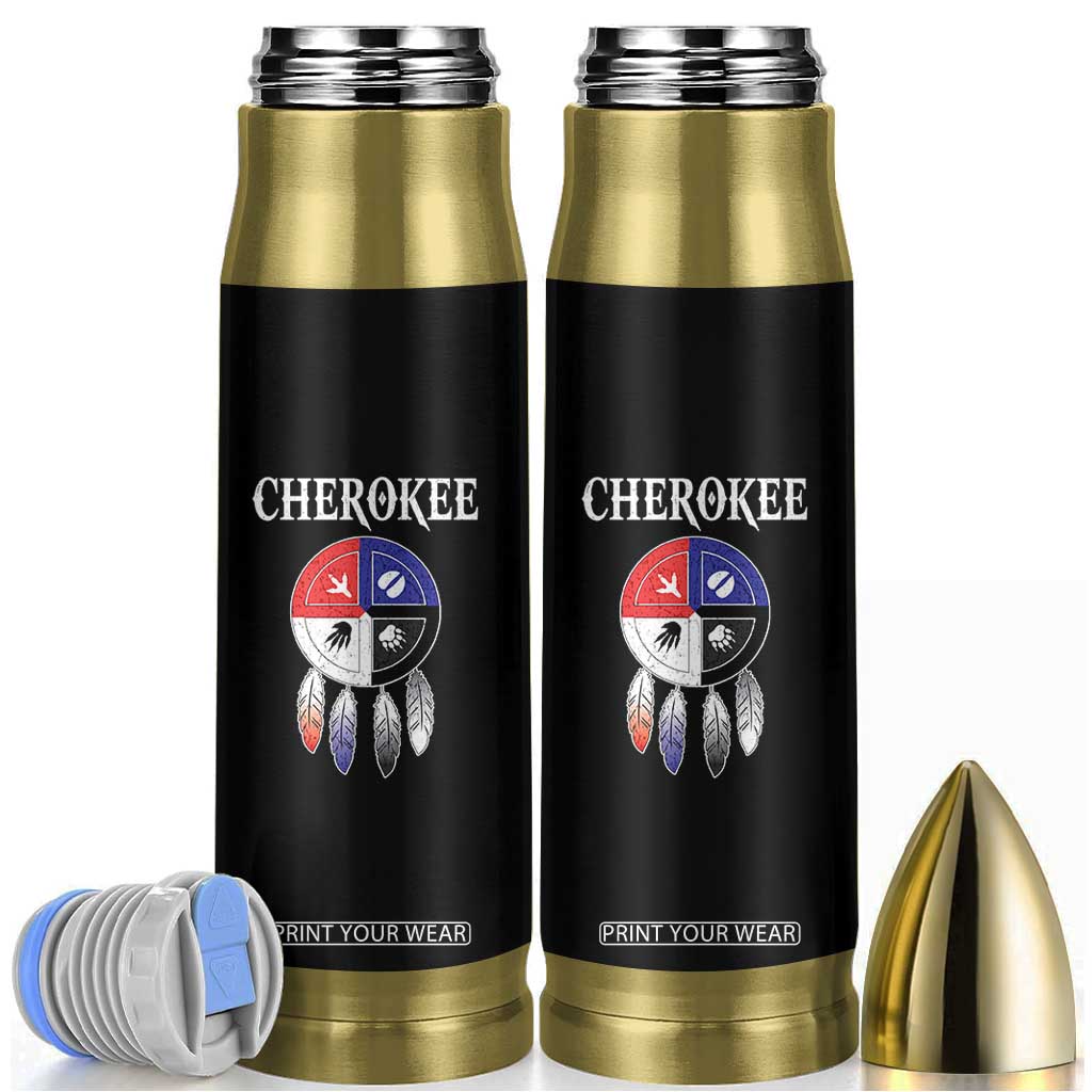 Cherokee Bullet Tumbler Native American Tribes Medicine Wheel Dreamcatcher Spirit Animal Paws TS11 Black Print Your Wear