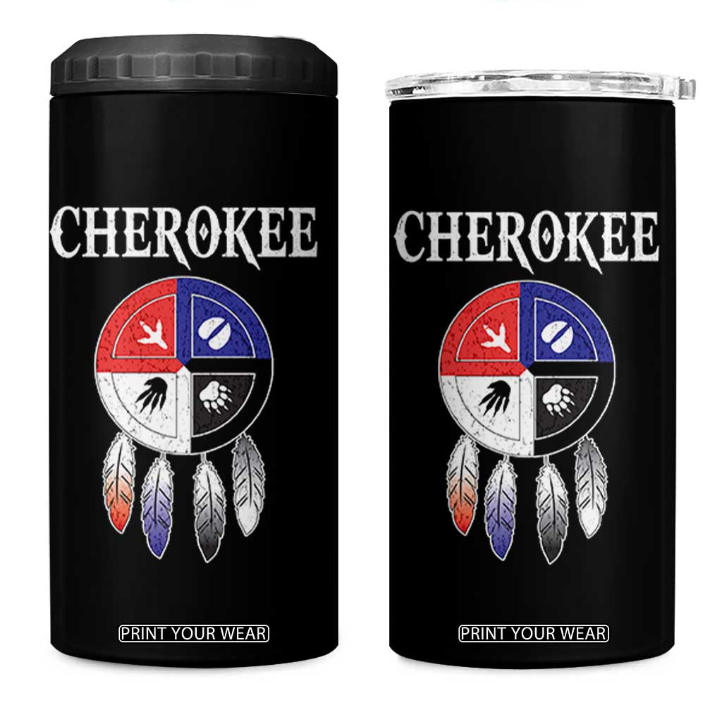 Cherokee 4 in 1 Can Cooler Tumbler Native American Tribes Medicine Wheel Dreamcatcher Spirit Animal Paws TS11 One Size: 16 oz Black Print Your Wear