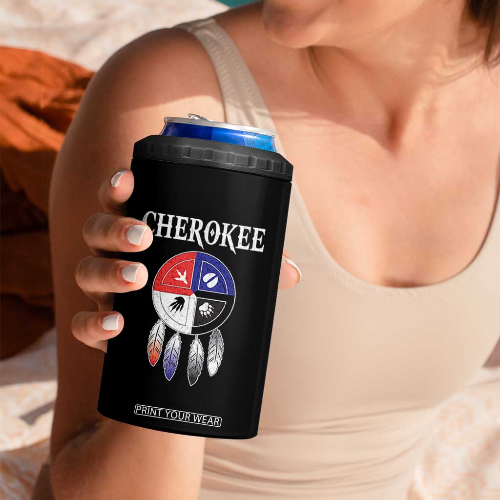 Cherokee 4 in 1 Can Cooler Tumbler Native American Tribes Medicine Wheel Dreamcatcher Spirit Animal Paws TS11 Print Your Wear