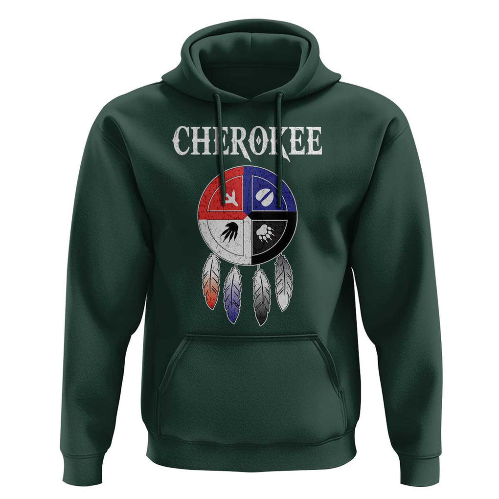 Cherokee Hoodie Native American Tribes Medicine Wheel Dreamcatcher Spirit Animal Paws TS11 Dark Forest Green Print Your Wear