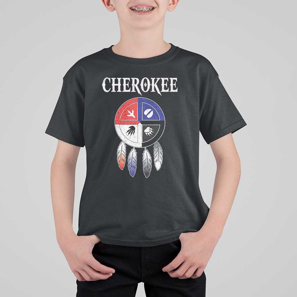 Cherokee T Shirt For Kid Native American Tribes Medicine Wheel Dreamcatcher Spirit Animal Paws TS11 Black Print Your Wear
