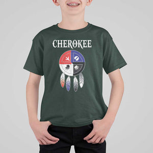 Cherokee T Shirt For Kid Native American Tribes Medicine Wheel Dreamcatcher Spirit Animal Paws TS11 Dark Forest Green Print Your Wear