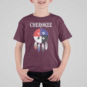 Cherokee T Shirt For Kid Native American Tribes Medicine Wheel Dreamcatcher Spirit Animal Paws TS11 Maroon Print Your Wear