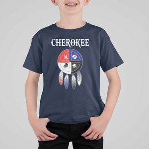 Cherokee T Shirt For Kid Native American Tribes Medicine Wheel Dreamcatcher Spirit Animal Paws TS11 Navy Print Your Wear