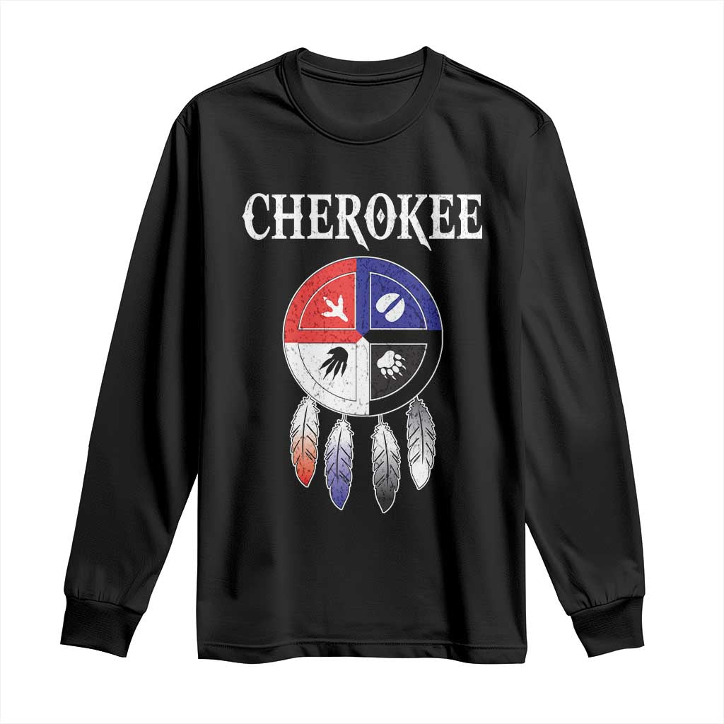 Cherokee Long Sleeve Shirt Native American Tribes Medicine Wheel Dreamcatcher Spirit Animal Paws TS11 Black Print Your Wear