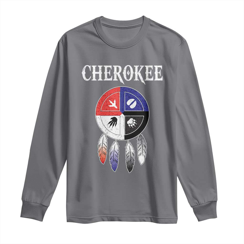 Cherokee Long Sleeve Shirt Native American Tribes Medicine Wheel Dreamcatcher Spirit Animal Paws TS11 Charcoal Print Your Wear