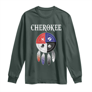 Cherokee Long Sleeve Shirt Native American Tribes Medicine Wheel Dreamcatcher Spirit Animal Paws TS11 Dark Forest Green Print Your Wear