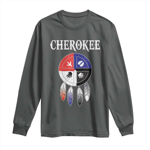 Cherokee Long Sleeve Shirt Native American Tribes Medicine Wheel Dreamcatcher Spirit Animal Paws TS11 Dark Heather Print Your Wear