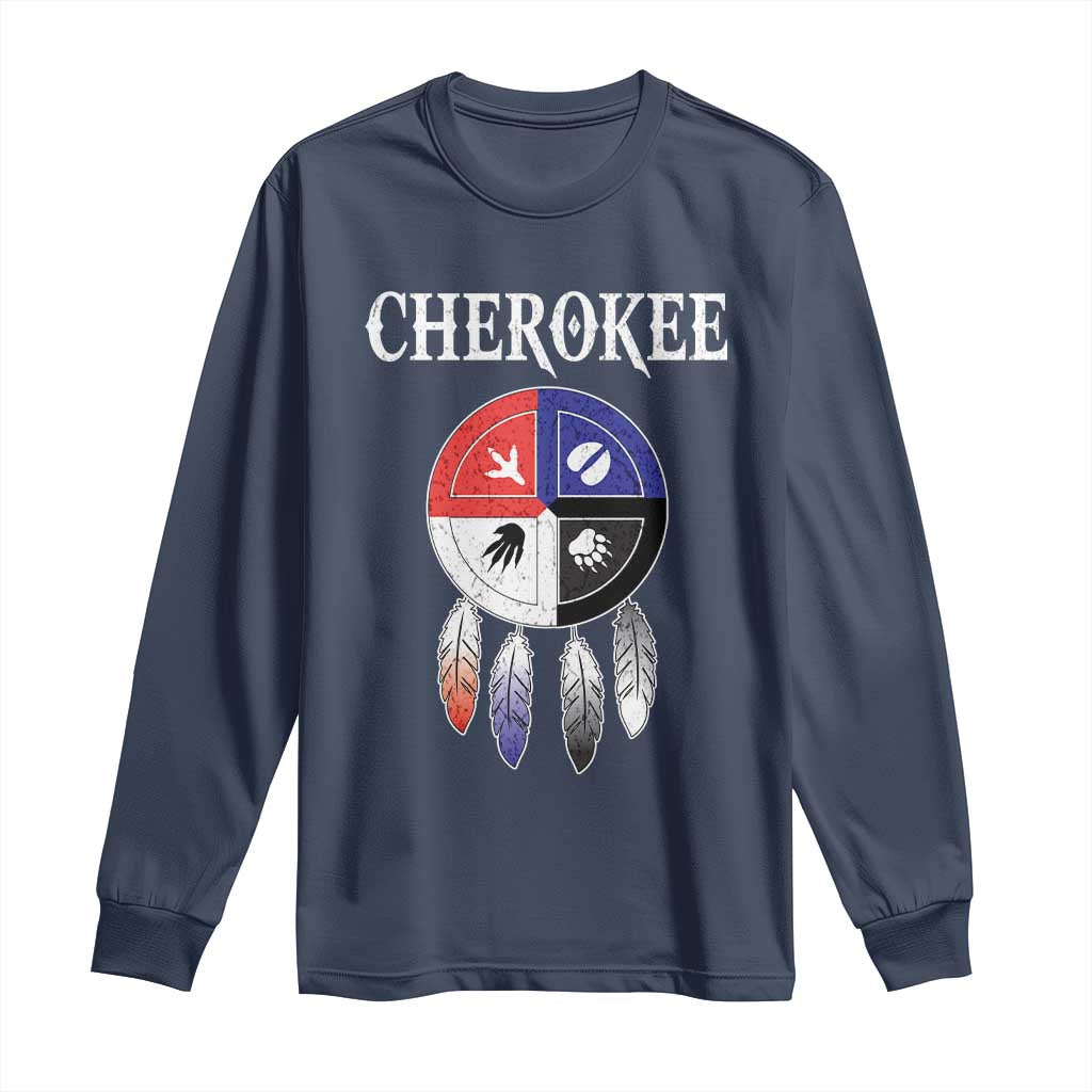 Cherokee Long Sleeve Shirt Native American Tribes Medicine Wheel Dreamcatcher Spirit Animal Paws TS11 Navy Print Your Wear