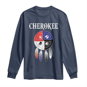 Cherokee Long Sleeve Shirt Native American Tribes Medicine Wheel Dreamcatcher Spirit Animal Paws TS11 Navy Print Your Wear