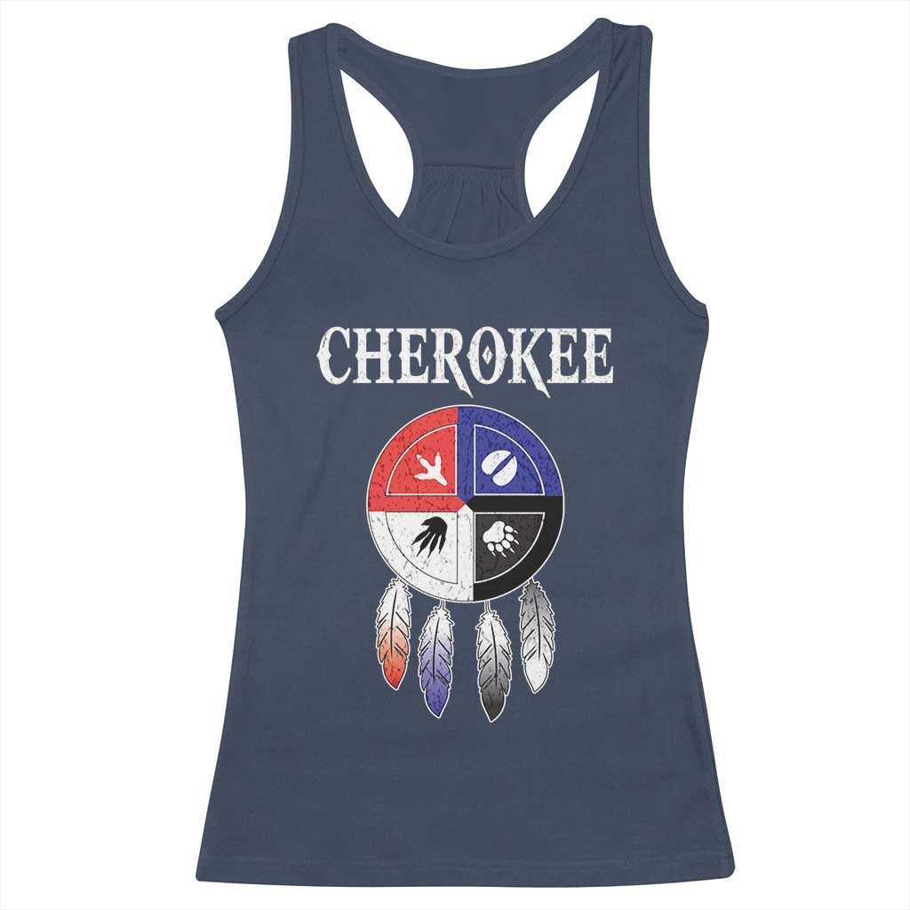 Cherokee Racerback Tank Top Native American Tribes Medicine Wheel Dreamcatcher Spirit Animal Paws TS11 Navy Print Your Wear