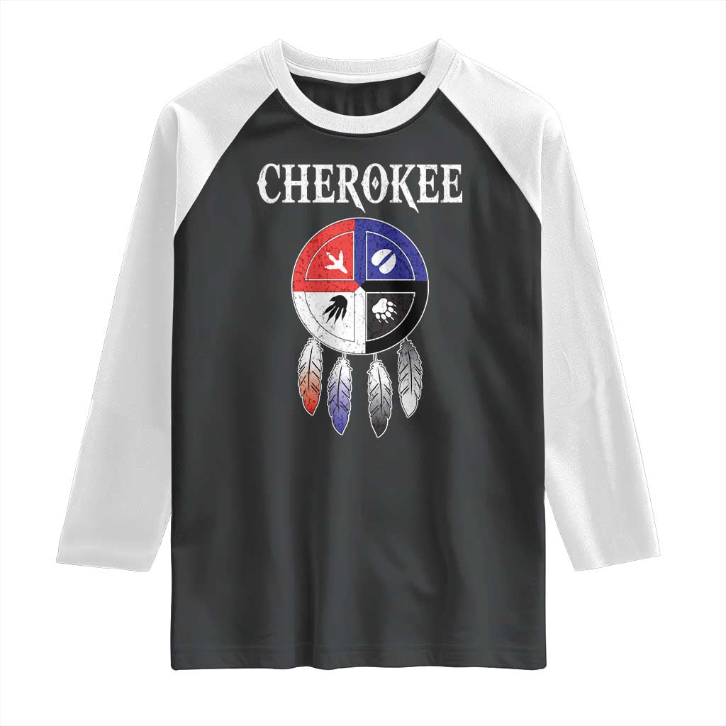 Cherokee Raglan Shirt Native American Tribes Medicine Wheel Dreamcatcher Spirit Animal Paws TS11 Black White Print Your Wear