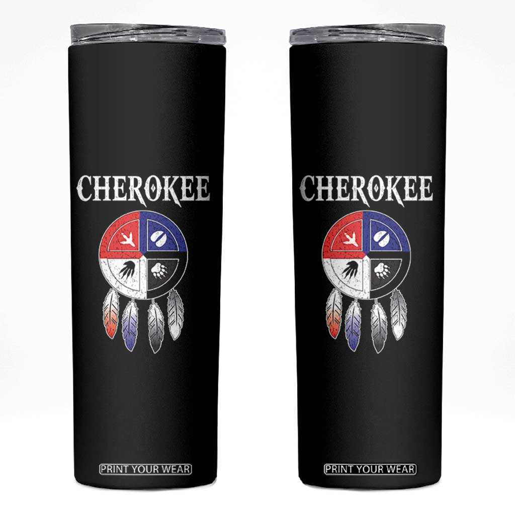 Cherokee Skinny Tumbler Native American Tribes Medicine Wheel Dreamcatcher Spirit Animal Paws TS11 Black Print Your Wear