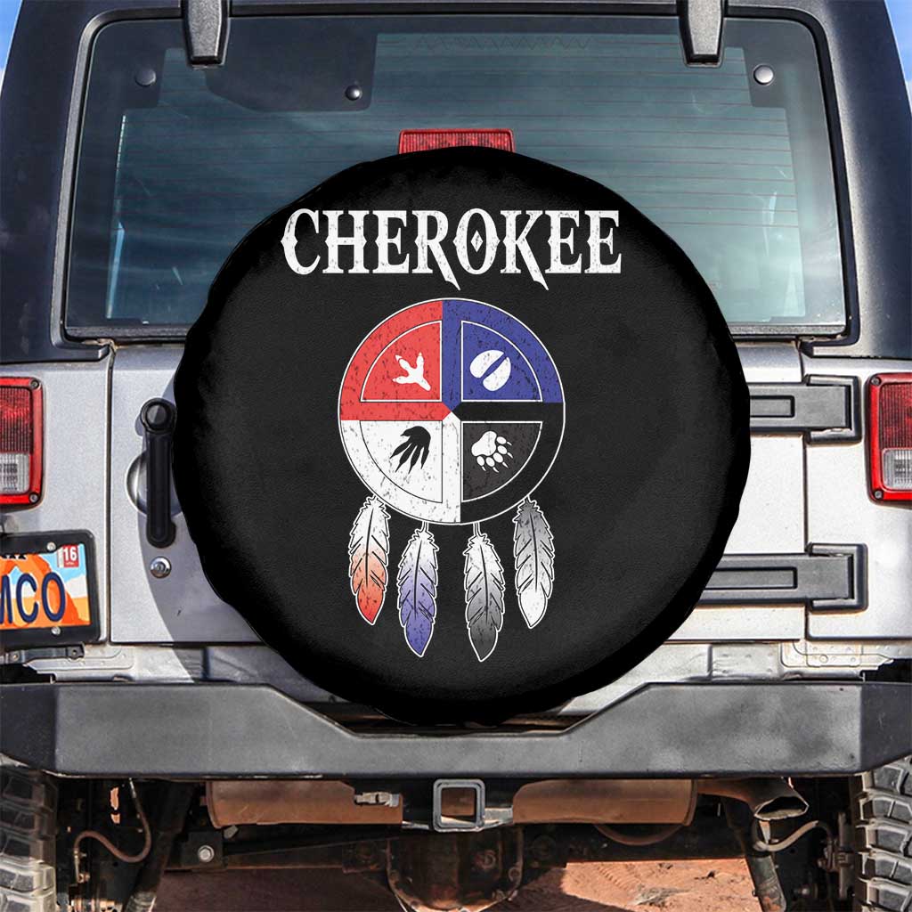 Cherokee Spare Tire Cover Native American Tribes Medicine Wheel Dreamcatcher Spirit Animal Paws TS11 No hole Black Print Your Wear