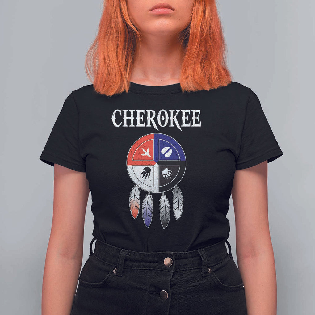 Cherokee T Shirt For Women Native American Tribes Medicine Wheel Dreamcatcher Spirit Animal Paws TS11 Black Print Your Wear