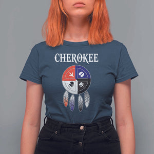 Cherokee T Shirt For Women Native American Tribes Medicine Wheel Dreamcatcher Spirit Animal Paws TS11 Navy Print Your Wear