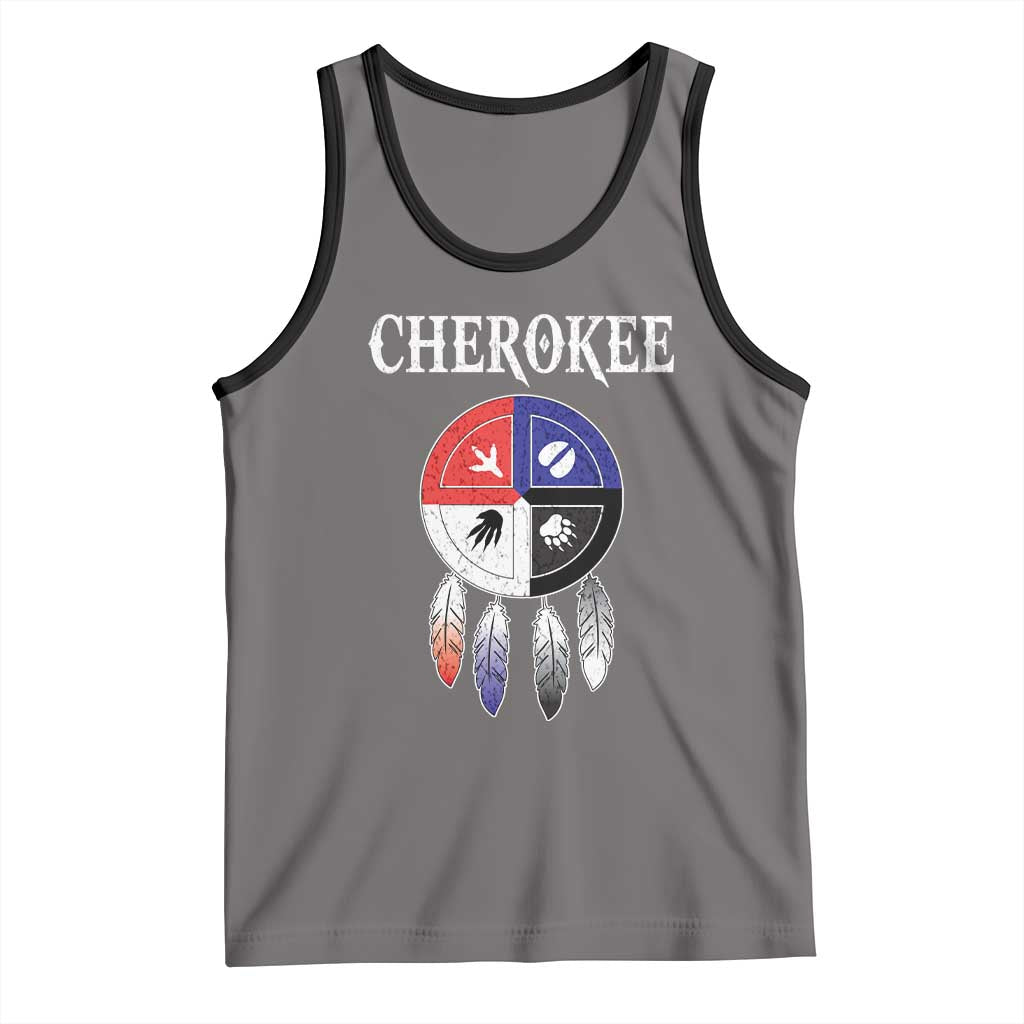 Cherokee Tank Top Native American Tribes Medicine Wheel Dreamcatcher Spirit Animal Paws TS11 Deep Heather Black Print Your Wear