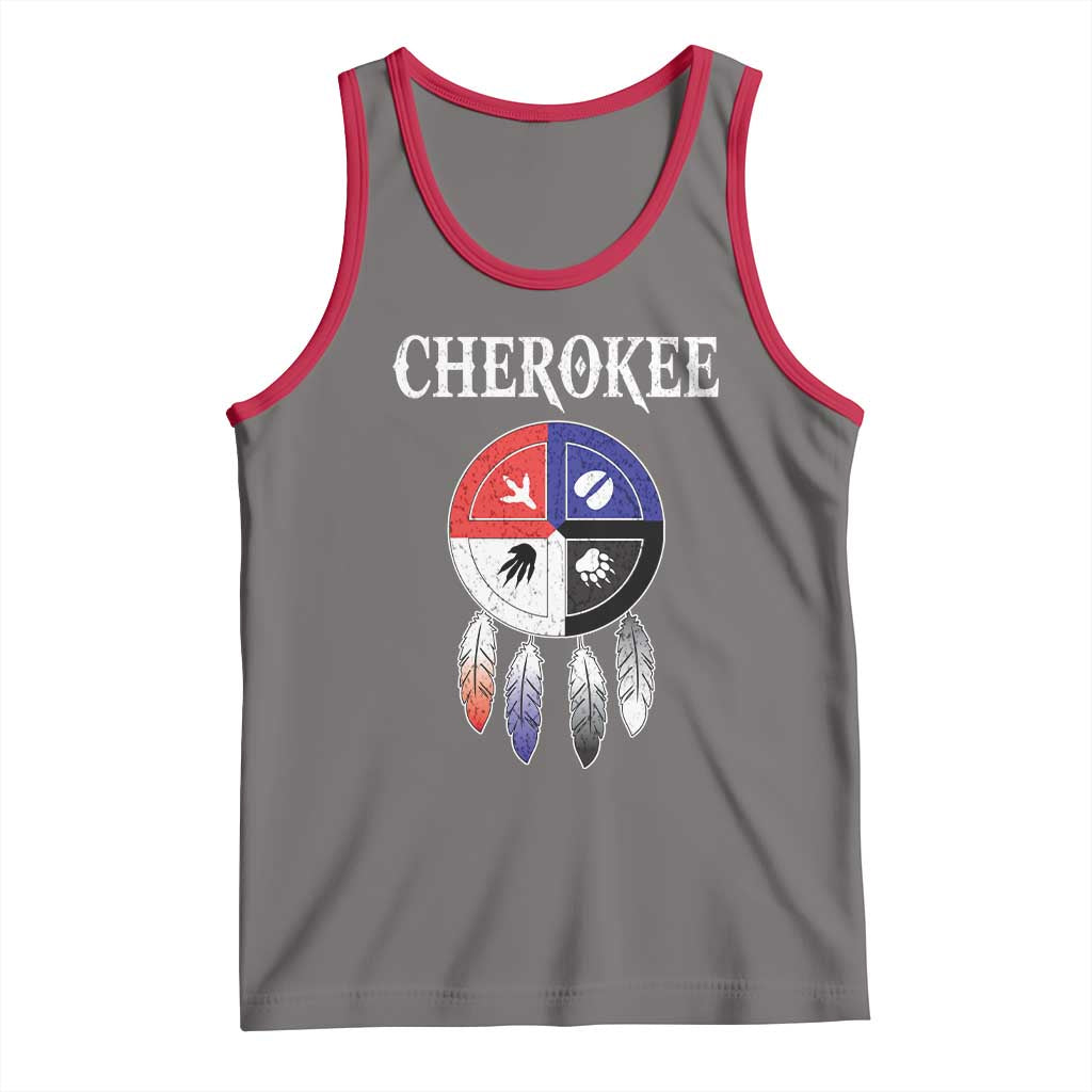 Cherokee Tank Top Native American Tribes Medicine Wheel Dreamcatcher Spirit Animal Paws TS11 Deep Heather Red Print Your Wear