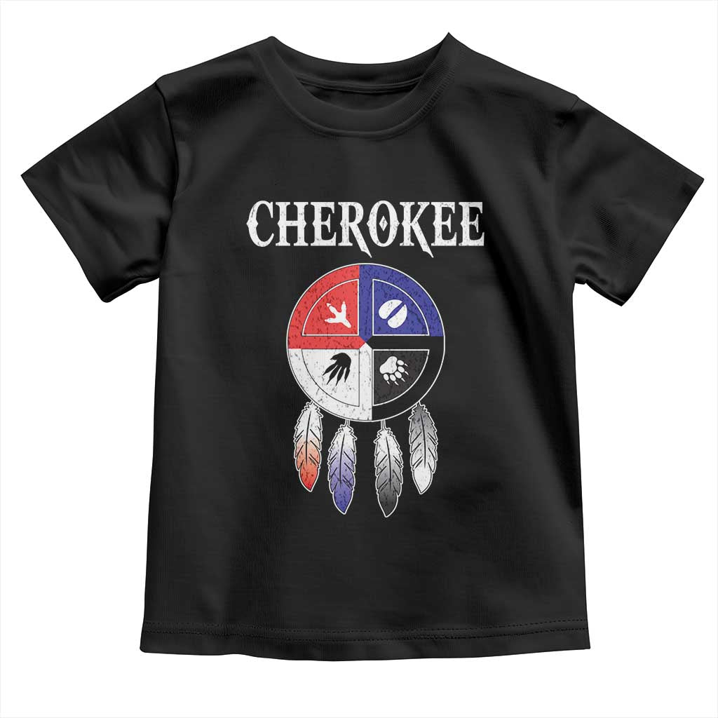 Cherokee Toddler T Shirt Native American Tribes Medicine Wheel Dreamcatcher Spirit Animal Paws TS11 Black Print Your Wear