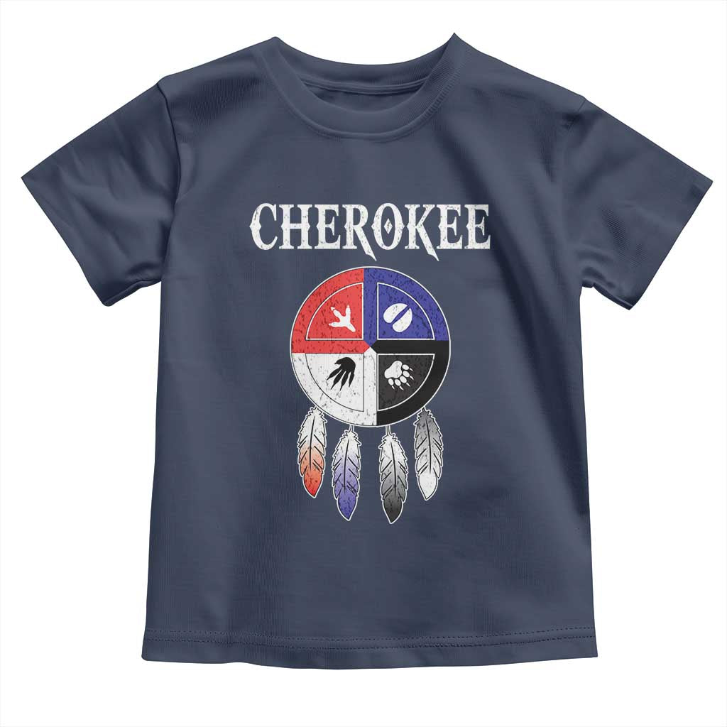 Cherokee Toddler T Shirt Native American Tribes Medicine Wheel Dreamcatcher Spirit Animal Paws TS11 Navy Print Your Wear