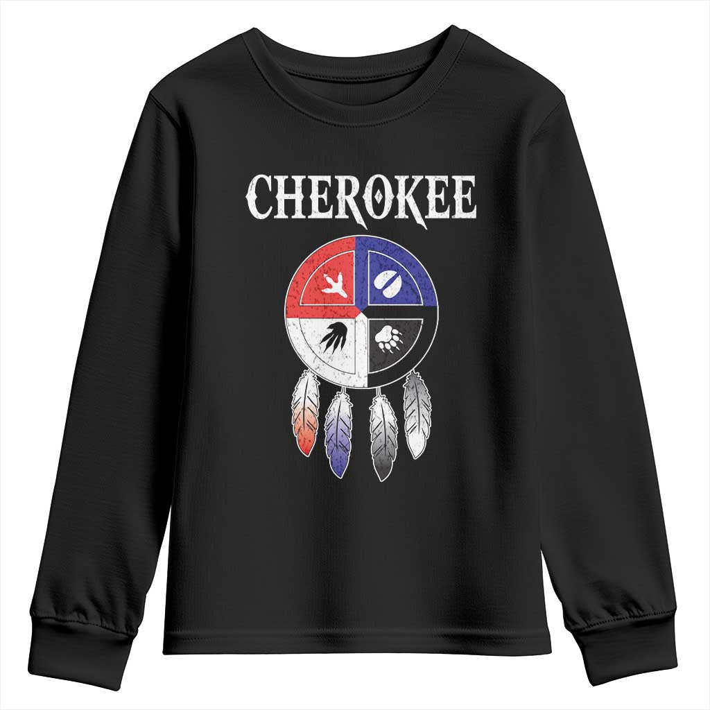 Cherokee Youth Sweatshirt Native American Tribes Medicine Wheel Dreamcatcher Spirit Animal Paws TS11 Black Print Your Wear