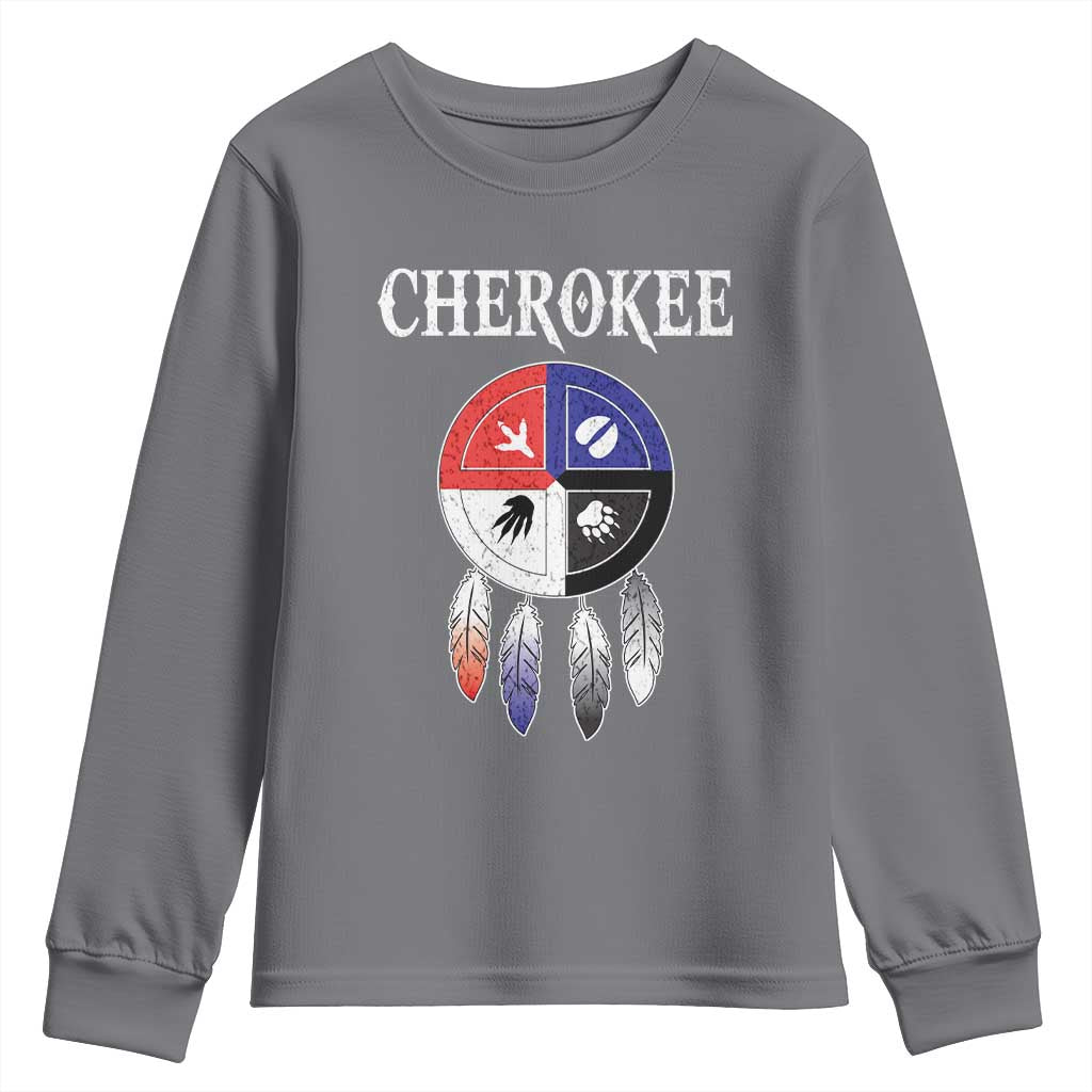 Cherokee Youth Sweatshirt Native American Tribes Medicine Wheel Dreamcatcher Spirit Animal Paws TS11 Charcoal Print Your Wear